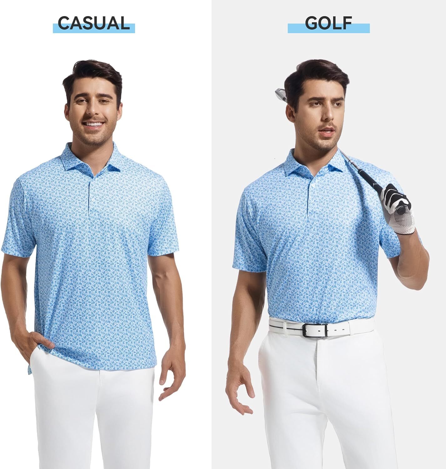 Mens Polo shirt Golf Shirt Short Sleeve Super Stretch Printed Golf Polo Moisture Wicking Dry Fit Polo Shirts for Men Polos