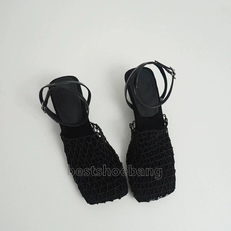 free shipping designer sandals womens high heels comfort retro woven square-toed flats sandal fashion classic khaki black chunky mid-heeled commuter w
