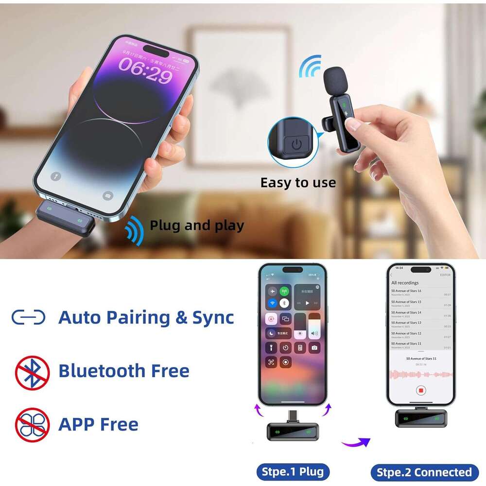 DHgarget Wireless Lavalier Microphone For Iphone And Android Cell Phones