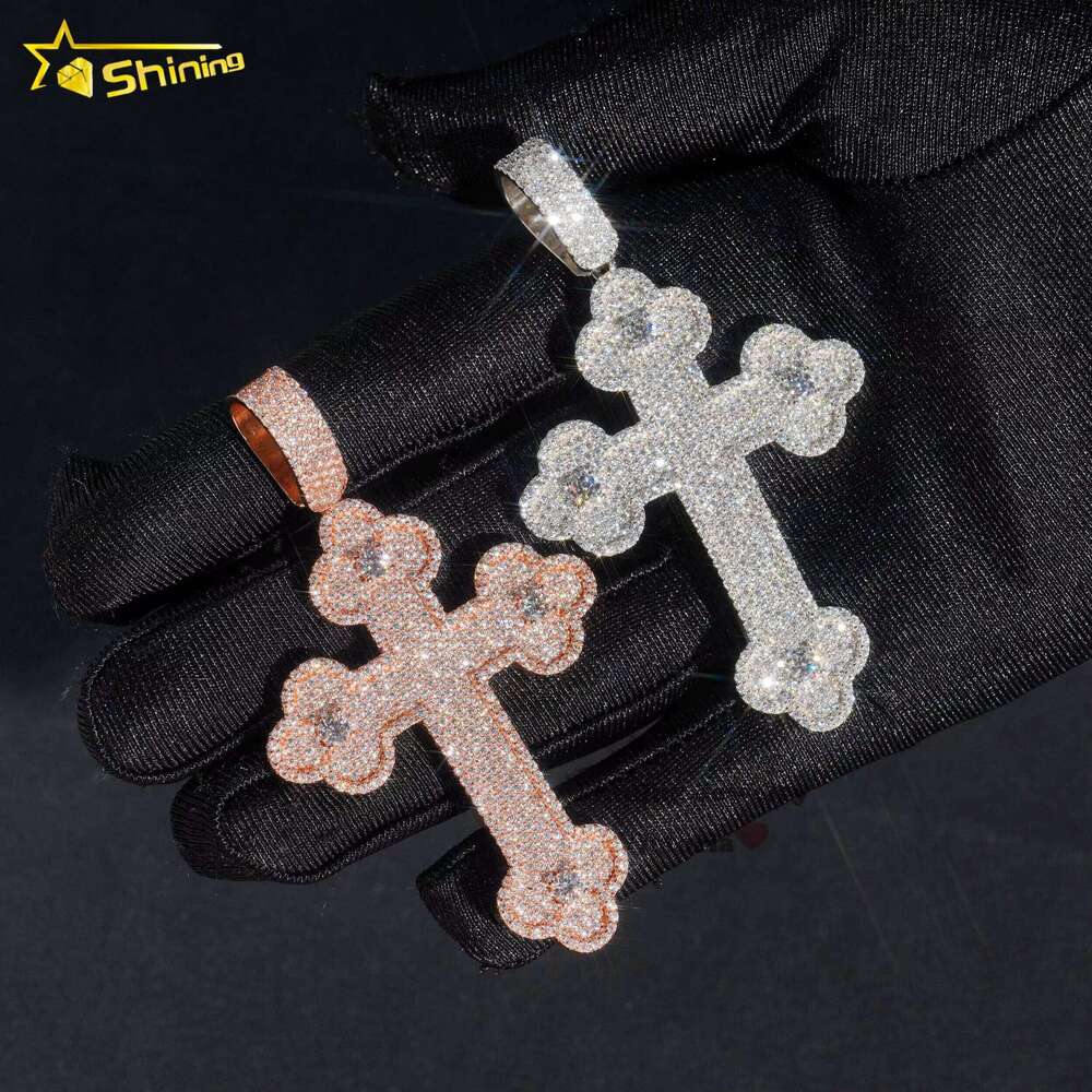 Stock Fine Sier Iced Out Hip Hop Jewelry Men Women Moissanite Dia Cross Pendant Necklace