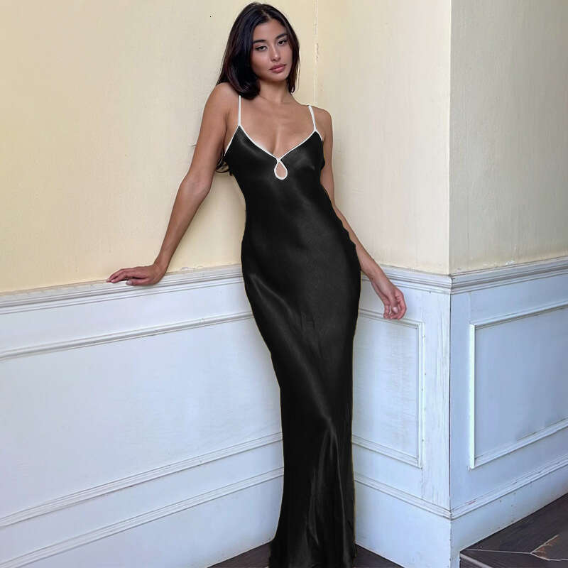 Halter Whit Maxi Dresses Women S Spring New Solid Color Sexy Strap Tie Back Long Skirt Slimming Dress For Women Prom Sexy Dress
