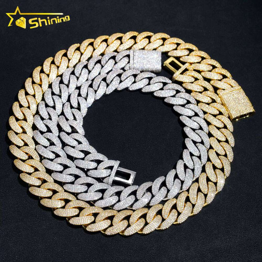 Hip Hop Men Fashion Big Size 20Mm Gold Plated Iced Out Brass CZ Dia Cuban Link Chain