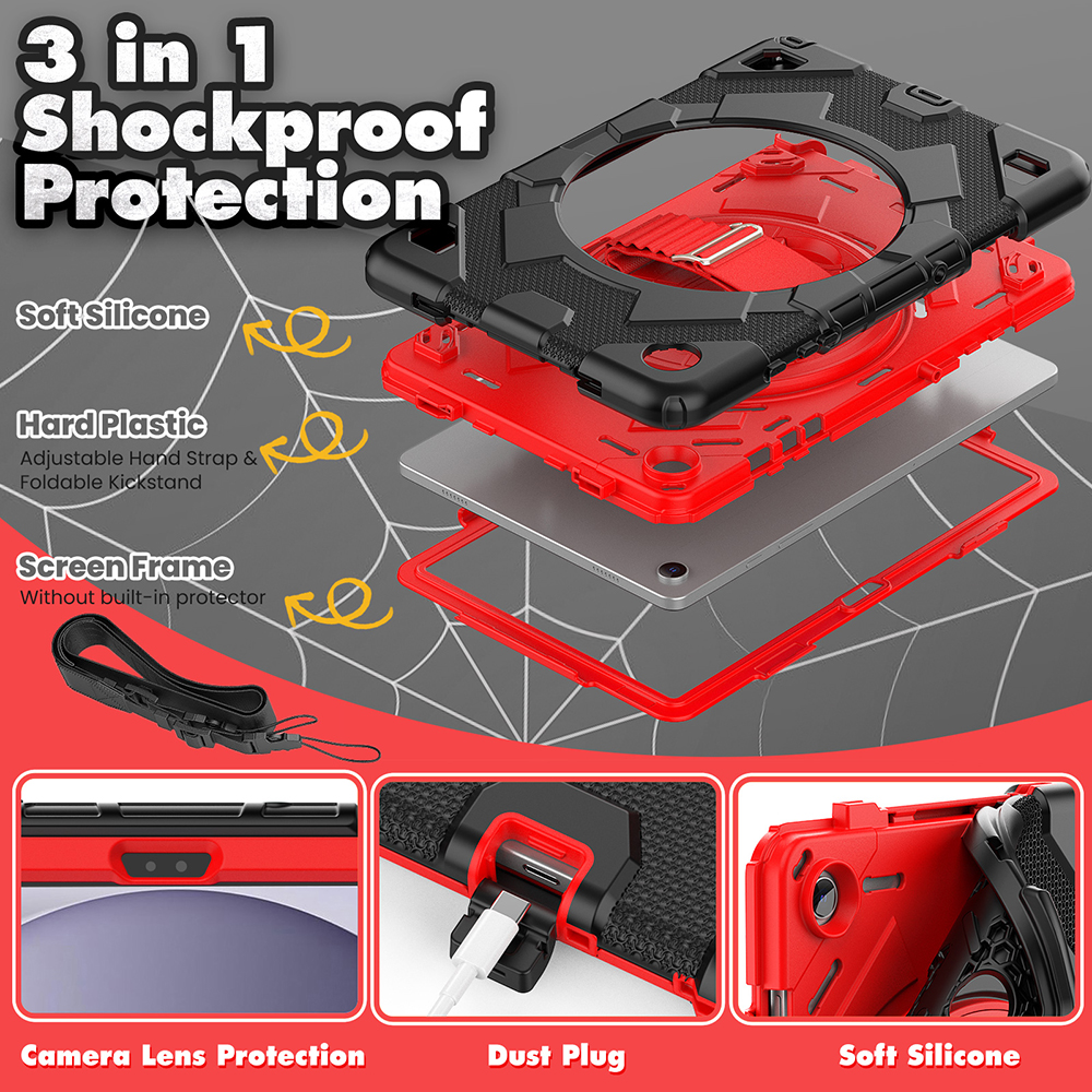 For Samsung Galaxy Tab A9 Plus 11 inch kids Shockproof Case Hybrid Armor Protective Tablet Cover 360 Rotating Stand Strap Cases with S Pen Holder SM-X