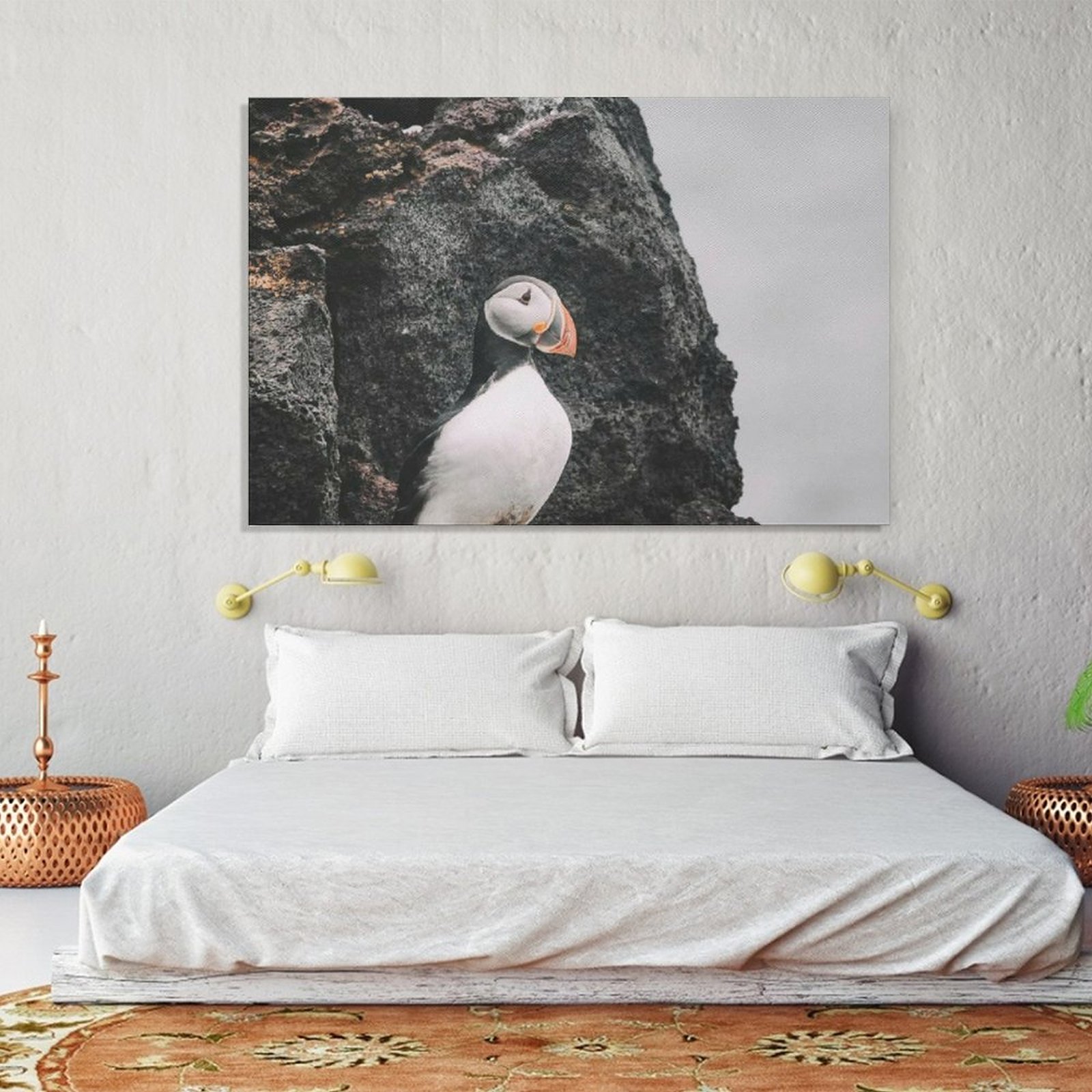 Hanging Picture-Rectangle Aanimal Cute Sea Bird Puffin Unframe-style Canvas Prints Wall Painting Wall Art Decor Print Picture Paintings for Living Roo