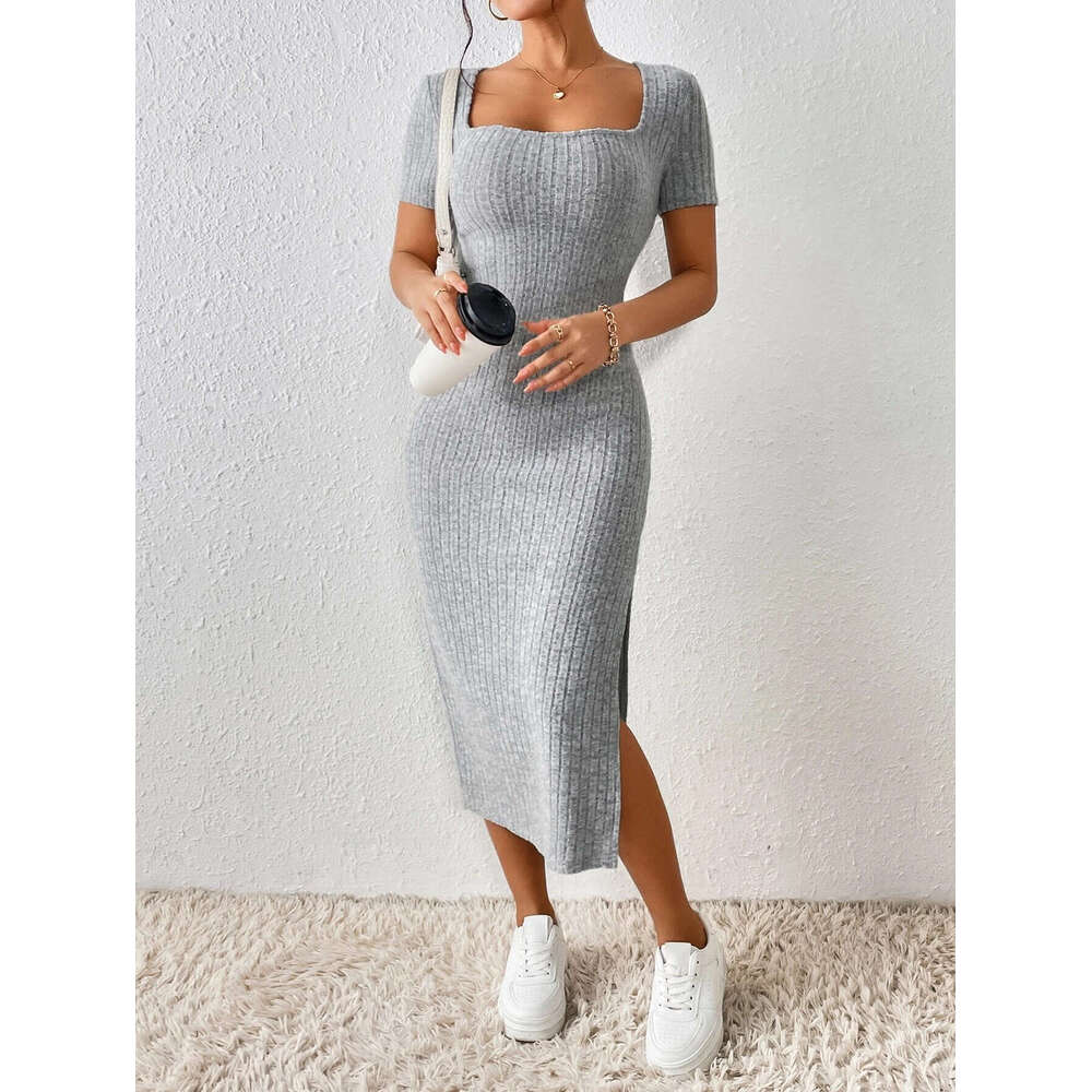 Halter Whit Maxi Dresses Wind Summer New Women S Fashion Square Neck Sexy Slimming Split Hip Bag Dress For Women Prom Sexy Dress