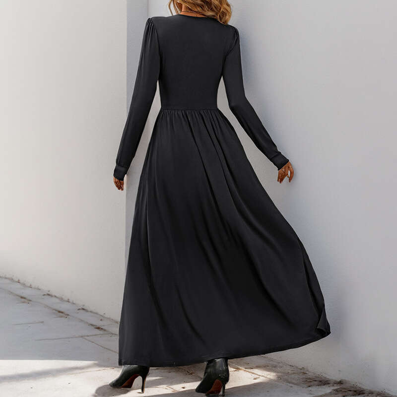 Halter Whit Maxi Dresses Evening Commuting Elegant And Sexy Temperament Solid Color Lace V Neck Slim Fit Dress Prom Sexy Dress