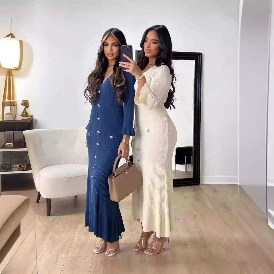 Halter Whit Maxi Dresses Autumn Winter Fashion Length Slim Fit And Slimming Knitted Long Sleeved Dress Prom Sexy Dress