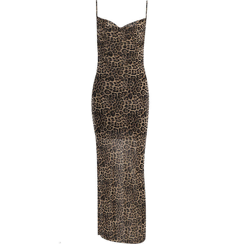 Halter Whit Maxi Dresses CF Summer New Style Backless Long Spicy Girl Sexy Slim Fit Leopard Pattern Swinging Necklace Dress Female Prom Sexy Dress