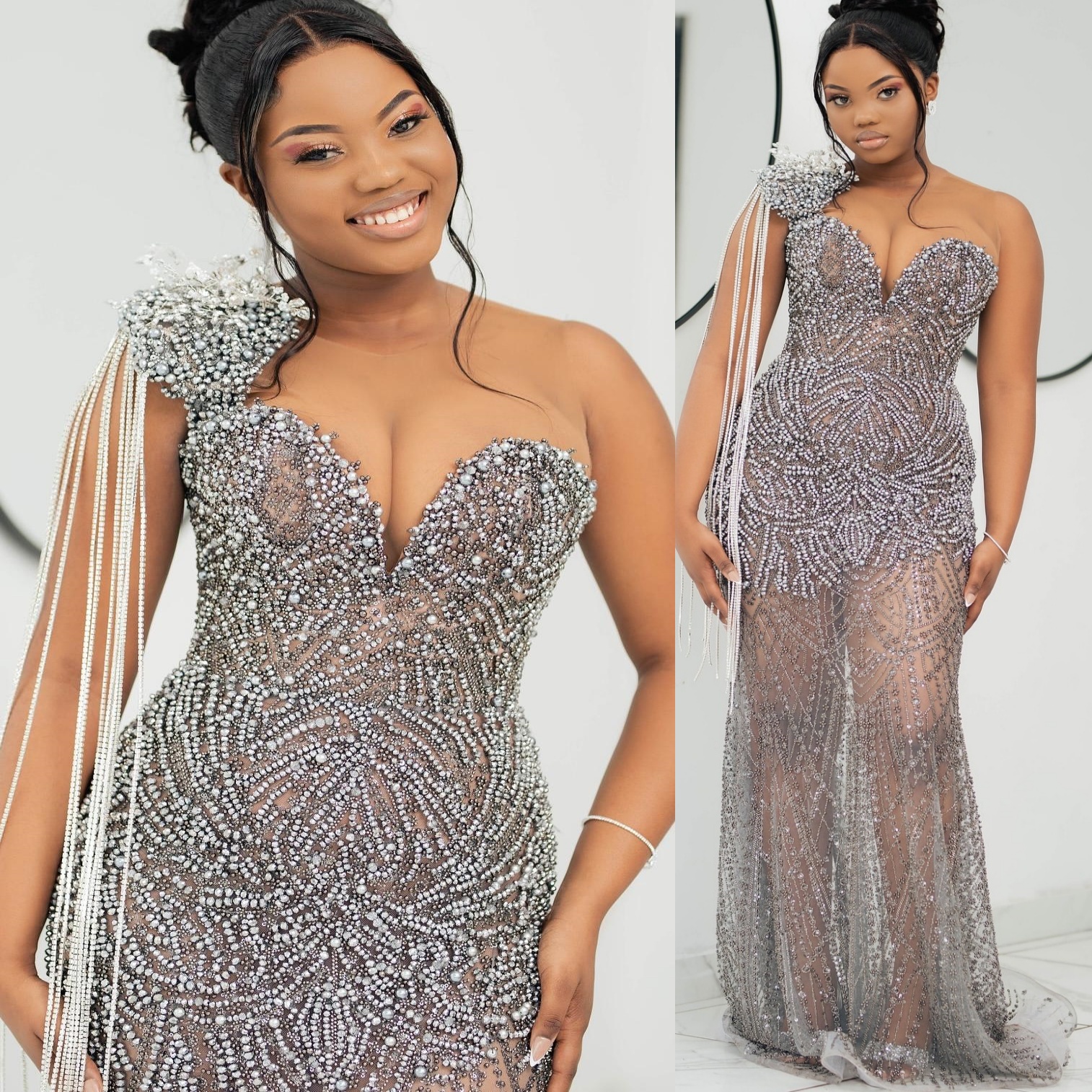 Silver Mermaid Prom Dresses 2025 Beaded Crystals Illusion Lace Vintage Evening Formal Party Second Birthday Engagement Gowns Plus Size Dress For Speci