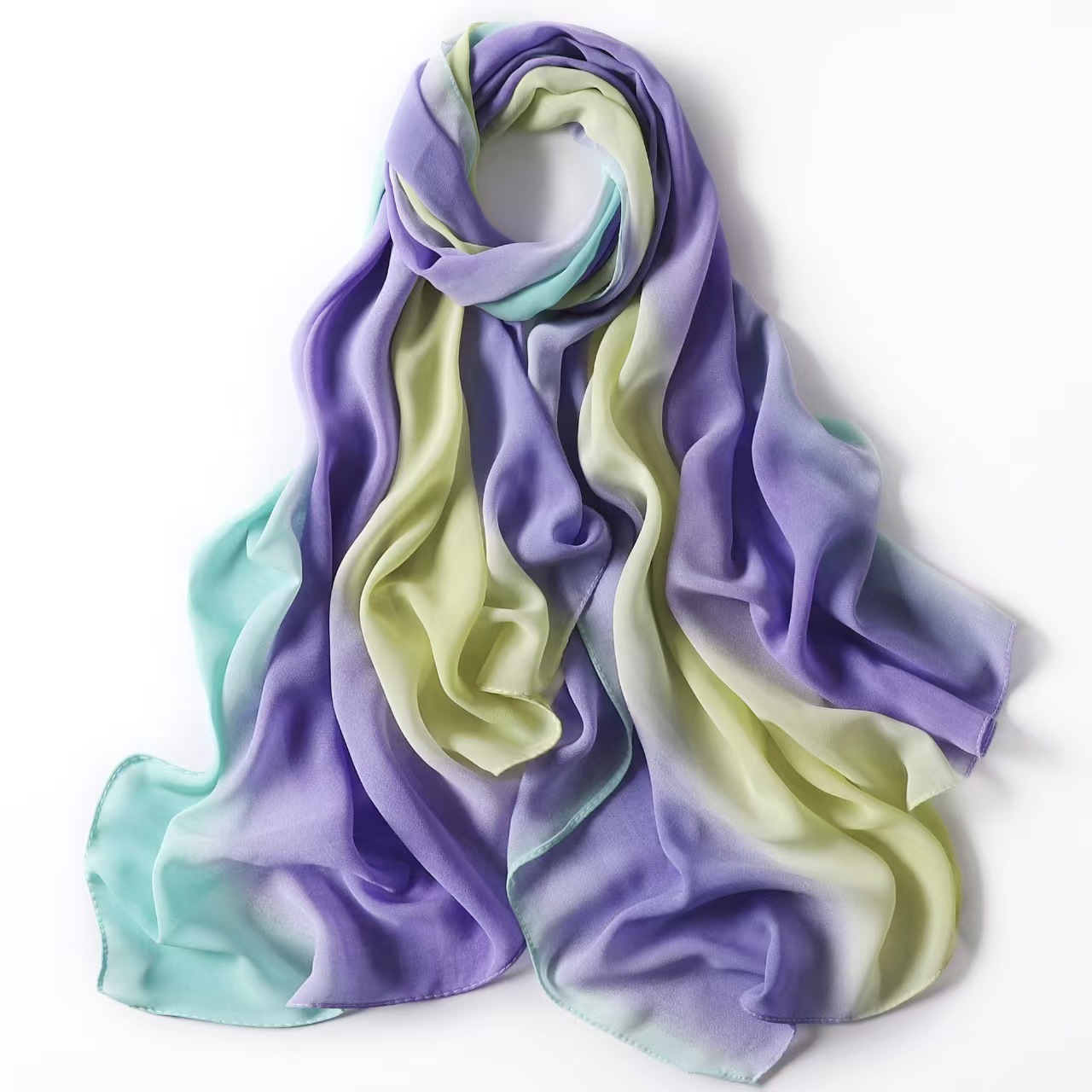 T779 gradient rainbow strip pearl chiffon long scarf color matching shawl scarf women's headband