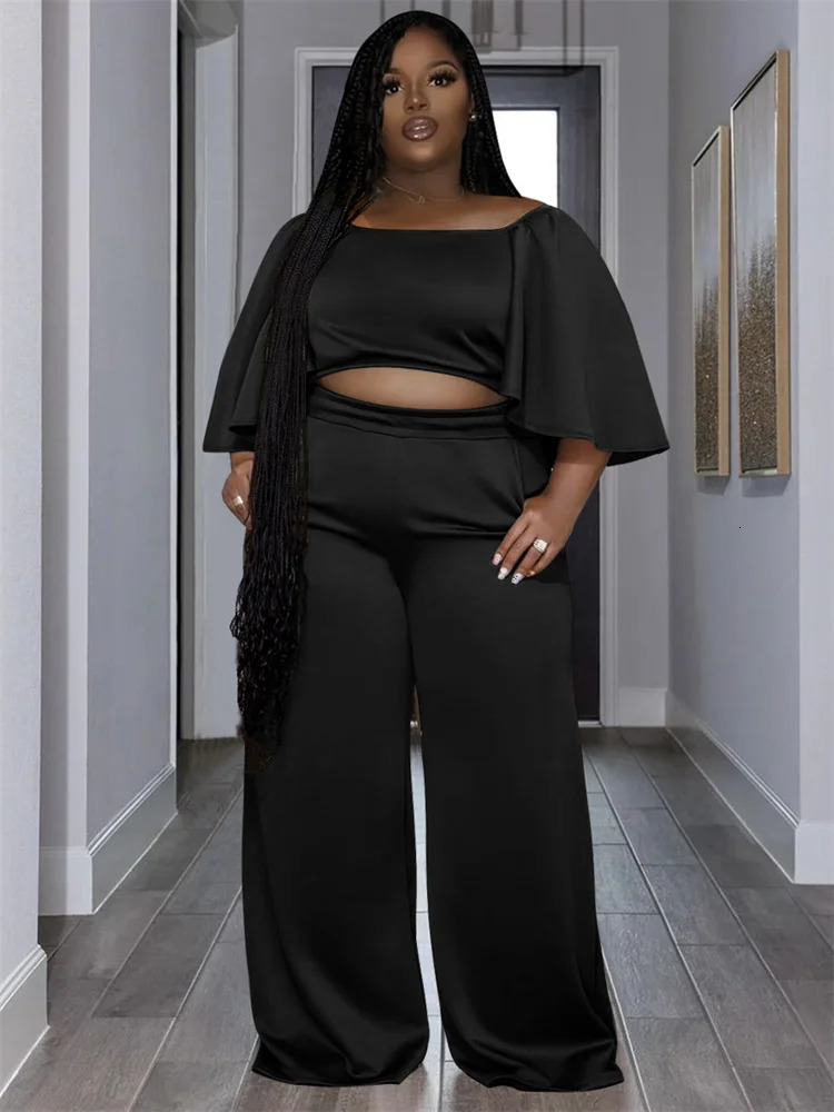 Wmstar Plus Size Two Piece Set Clothing Solid Off Shoulder Tops and Pants Wide Leg Matching Wholesale Dropshopping 250516Z