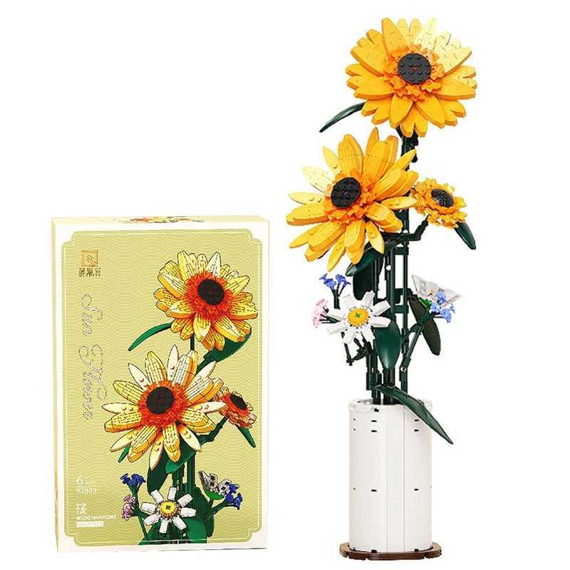 Creative Sunflower Bouquet Potted Building Blocks Immortal Flower Home Desk Plant Decoration Assemble Bricks Toys Kid Girls Gift M250523