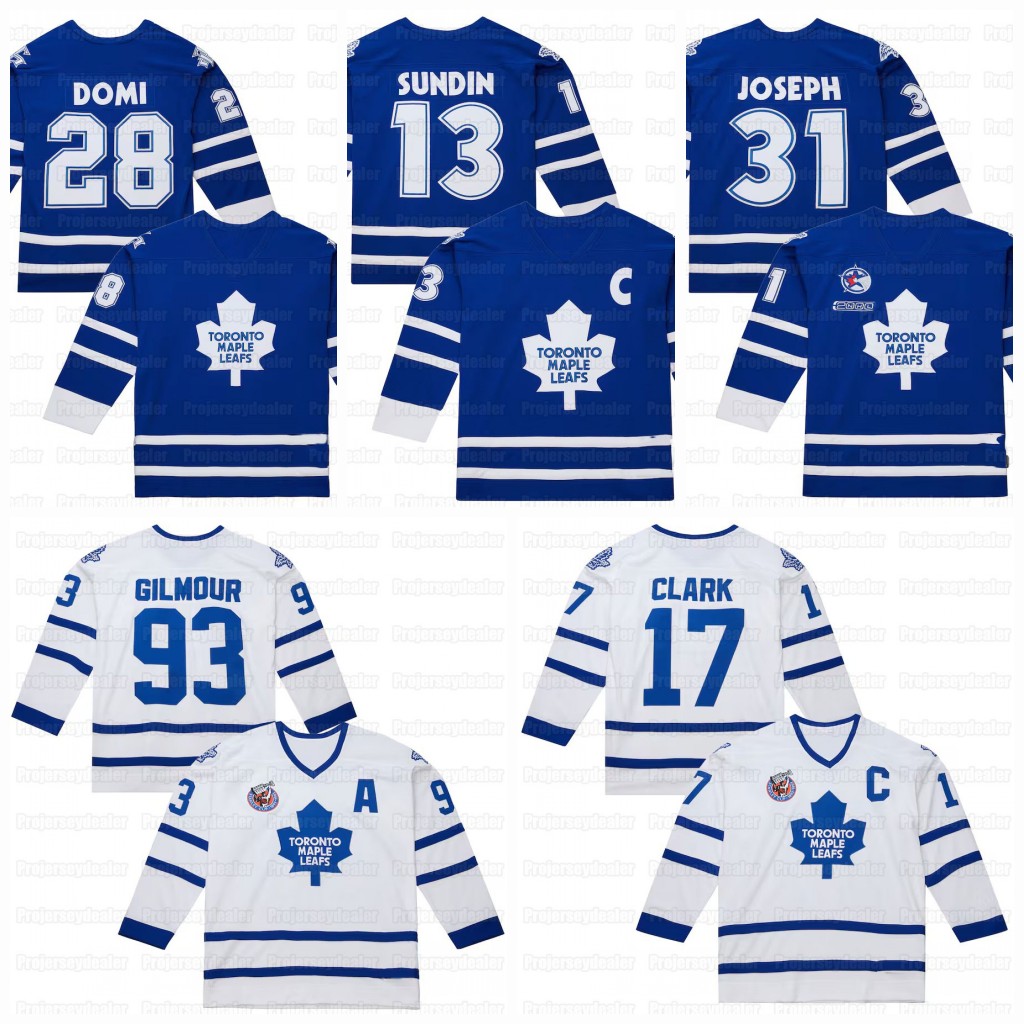 Maple Leafs Throwback Hockey Jersey 13 Mats Sundin 17 Wendel Clark 28 Tie Domi 31 Curtis Joseph 93 Doug Gilmou