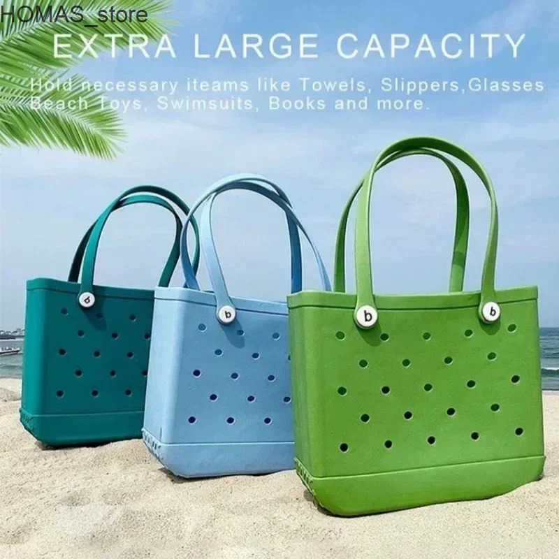 Large Beach Tote Bags Fashion Summer Storage Baskets Eva Rubber Jelly Storage Handbag Solid Color Mummy Bags Clothes Organizer Q0523