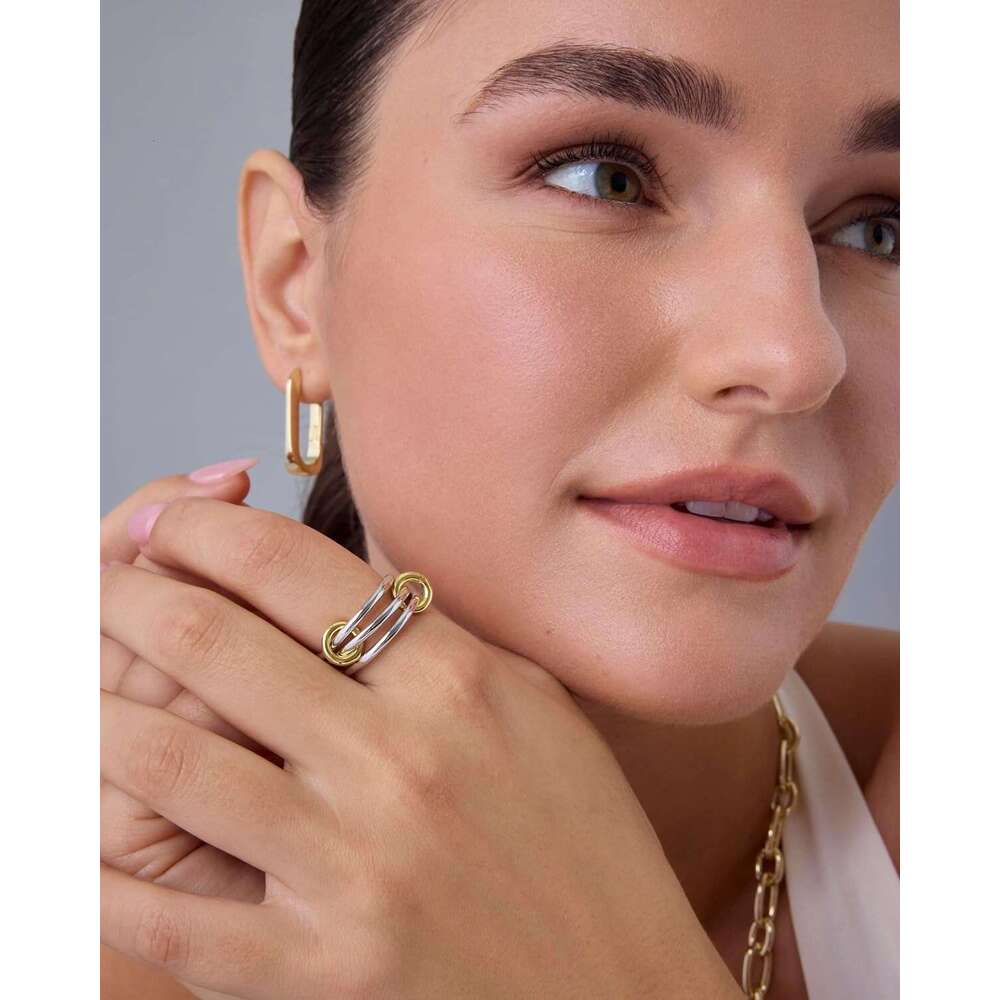 14K Gold Plated Interlocked Stackable Rings for Women Statement Mixed Metals Multi Ring Stack - Two-Toned Stacking Bands