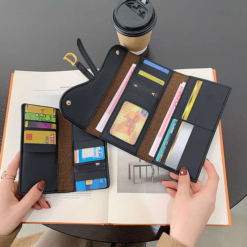 Women's long and simple trendy buckle folding stone pattern multi slot card short small money bag zero wallet
