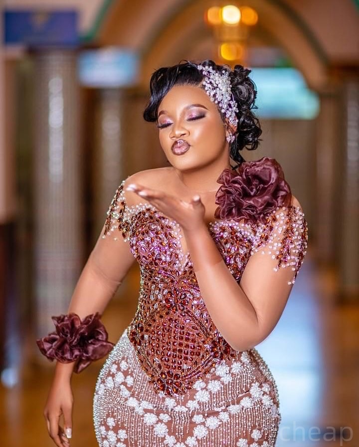 Brown Mermaid Prom Dresses 2025 Crystals Sequined Full Sleeves Evening Formal Party Second Birthday Engagement Gowns Plus Size Dress For Special Occas