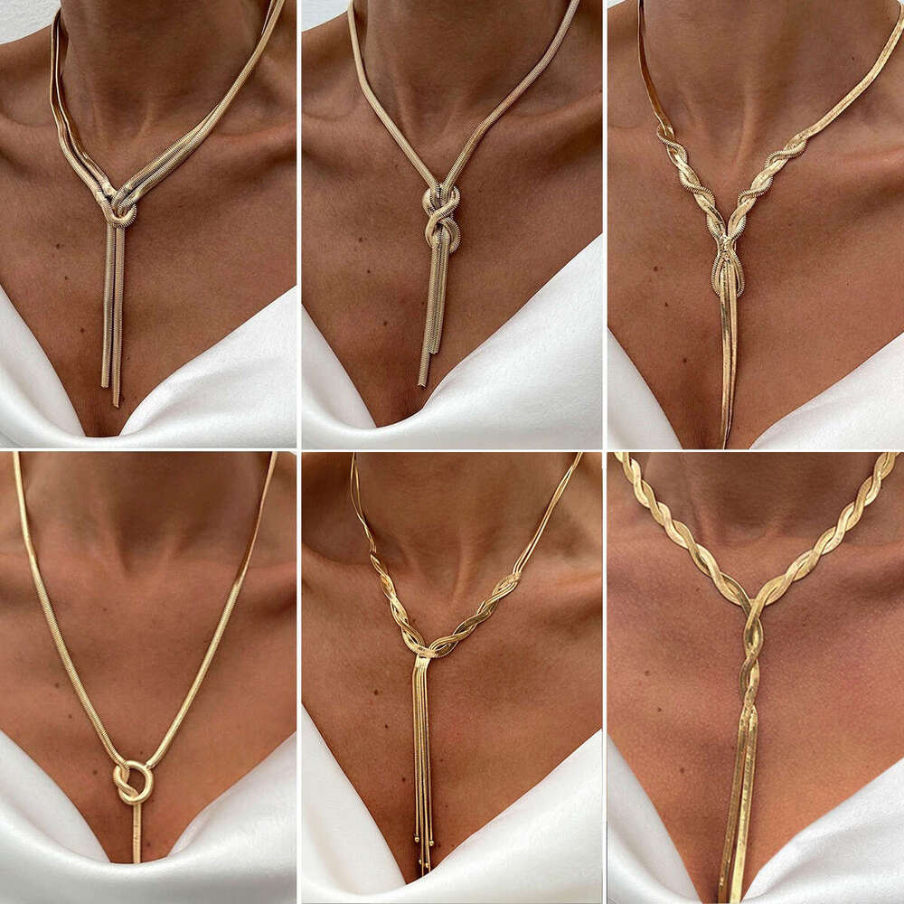 Adjustable Y Shaped Serpentine Necklace Minimalist Long line Chain with Personalized Engraving Gold and White K