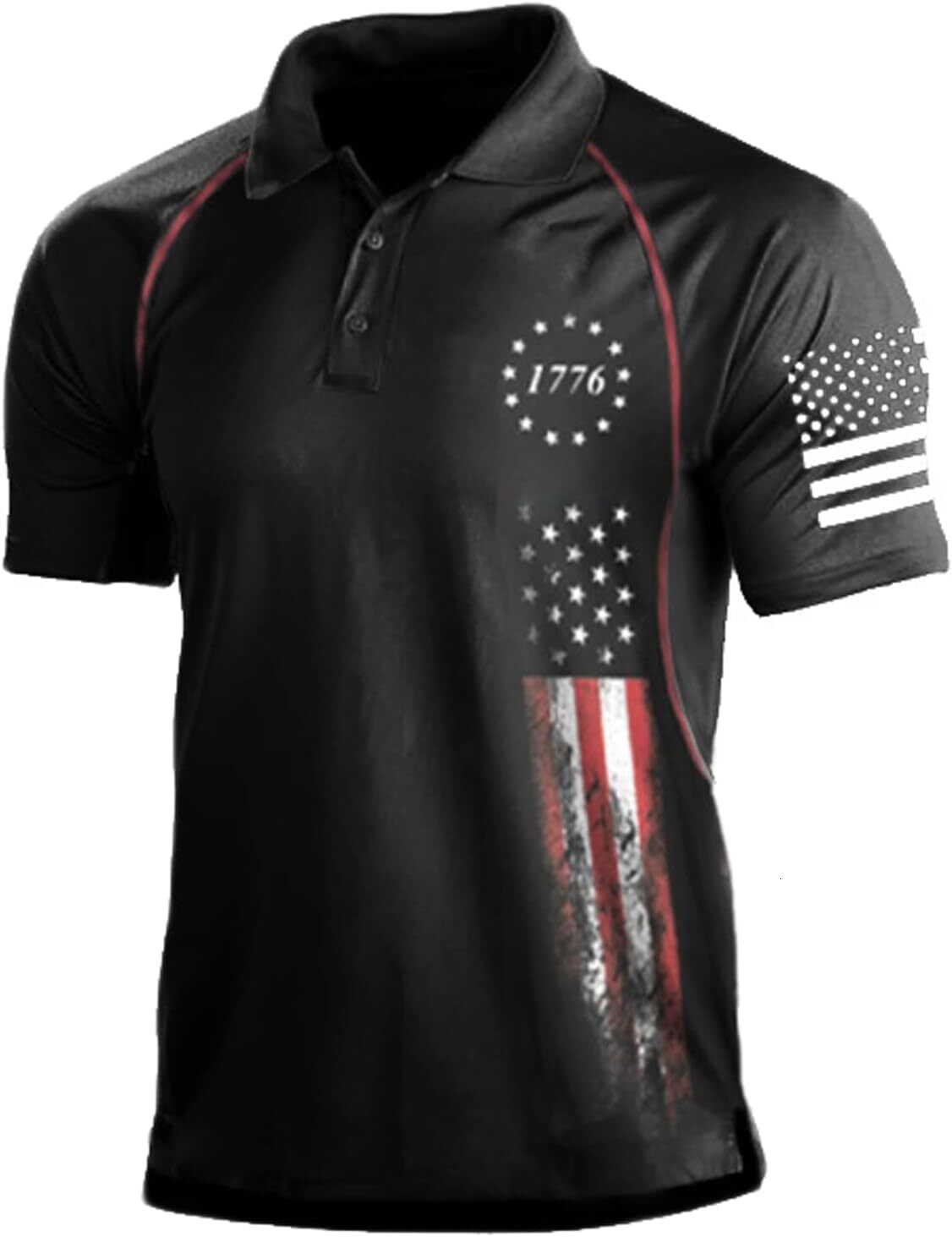 Mens Polo shirt Men's 1776 Independence Day American Flag Short Sleeve Polo Golft Shirt