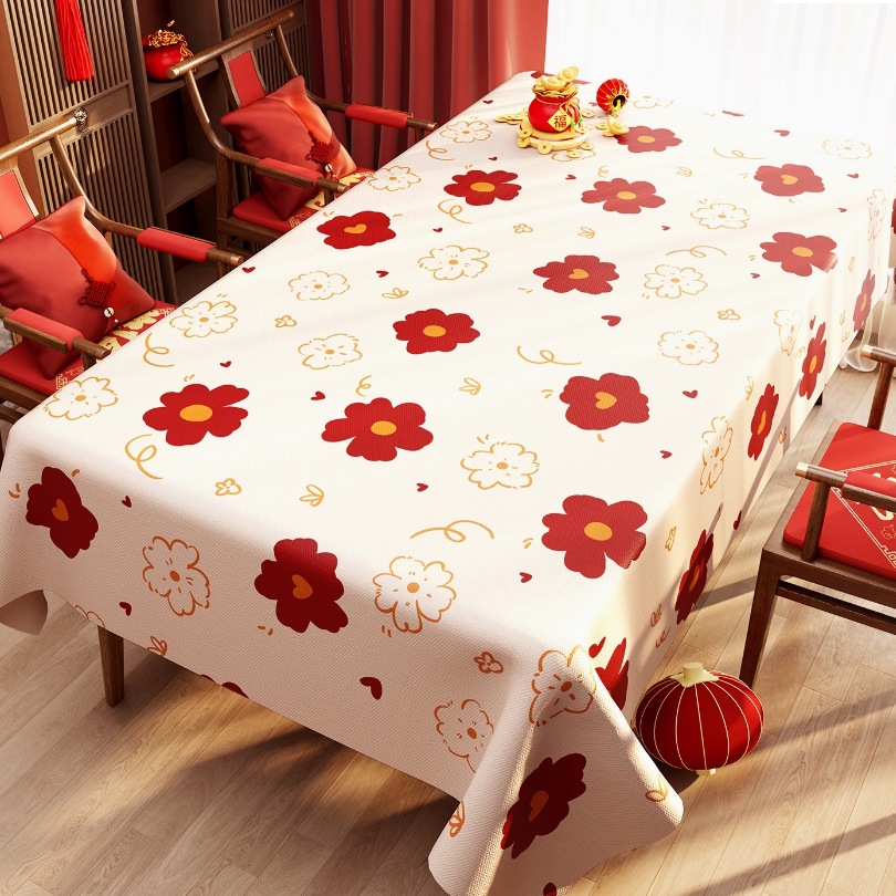 A669 New Year tablecloth Spring Festival tablecloth washable oil-proof and waterproof coffee table Christmas red wedding tablecloth light luxury table
