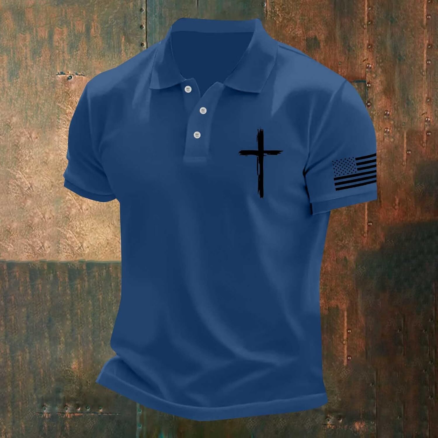 Mens Polo shirt Christian Cross Polo Shirts American Flag Short Sleeve Golf Clothes 4th of July USA Flag Casual Patriotic Tops Polos