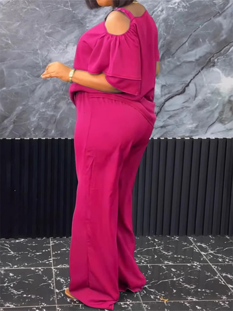 Wmstar Plus Size Two Piece Set Women Casual Top and Pants Sets Wide Legsummer Clothes Matching Suit Wholesale Drop 2025 250516Z
