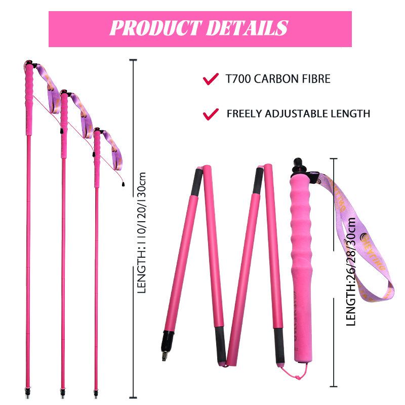 OKHEALING Hiking Pole Folding Telescopic Carbon Fiber Outer Lock Ultra-light Five-section Stick Off-road Pink Hiking Cane Walking Stick