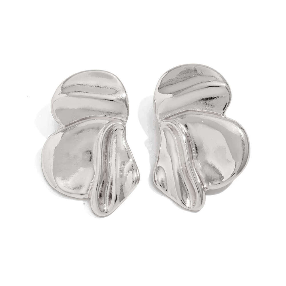 Ins style metallic texture earrings exaggerated personality three-dimensional flower ear accessories