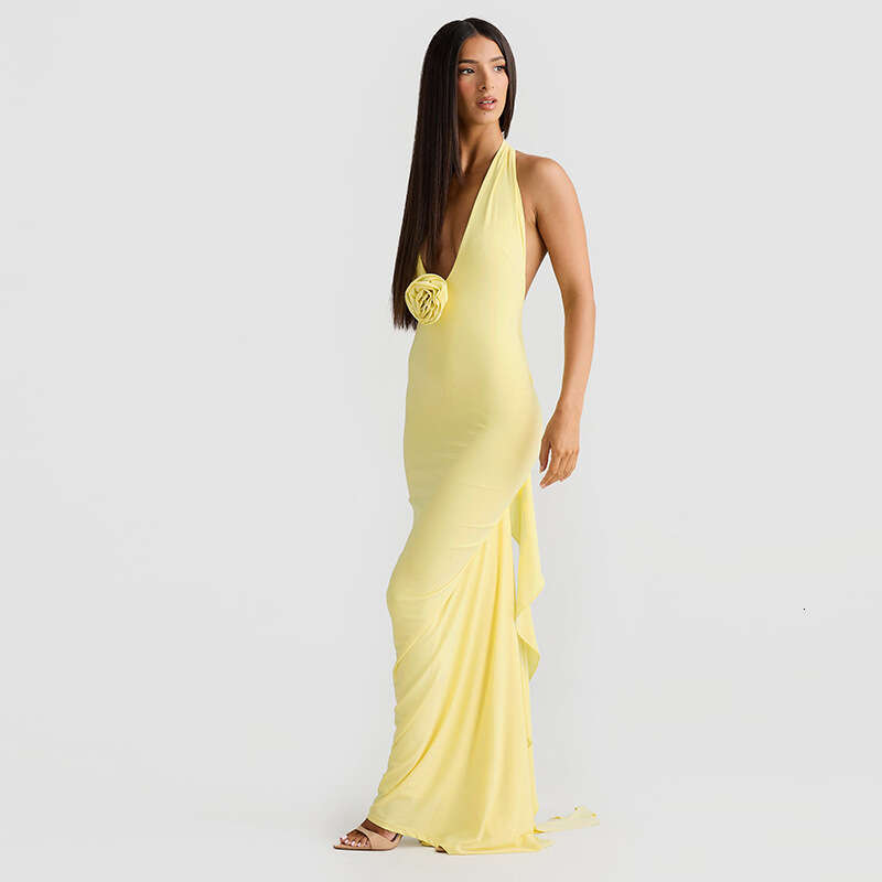 Halter Whit Maxi Dresses Summer New Women S Clothing French Style Sexy Open Back Long Pure Desire Slimming Neck Hanging Dress Prom Sexy Dress