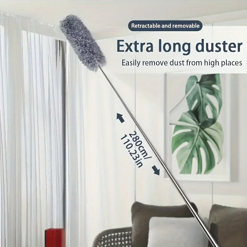 Extra-Long Retractable Duster with Bendable Head Washable Dust Brush for High Ceilings Fans Furniture Car Reusable Cleaning Tool 250522 - view 5