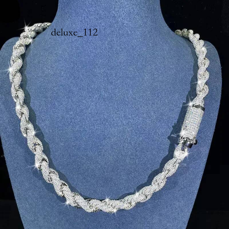 Hip Hop Custom Iced Out Sterg Sier Vvs Moissanite White Gold Plated Rope Chain Tennis Chains Jewelry Unisex Dia Necklace