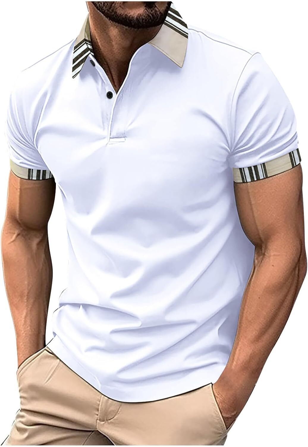 Mens Polo shirt for Men V-neck Short Sleeve Muscle Tops Quick Dry Button Up Tee Shirt Business Casual Vacation Blouses