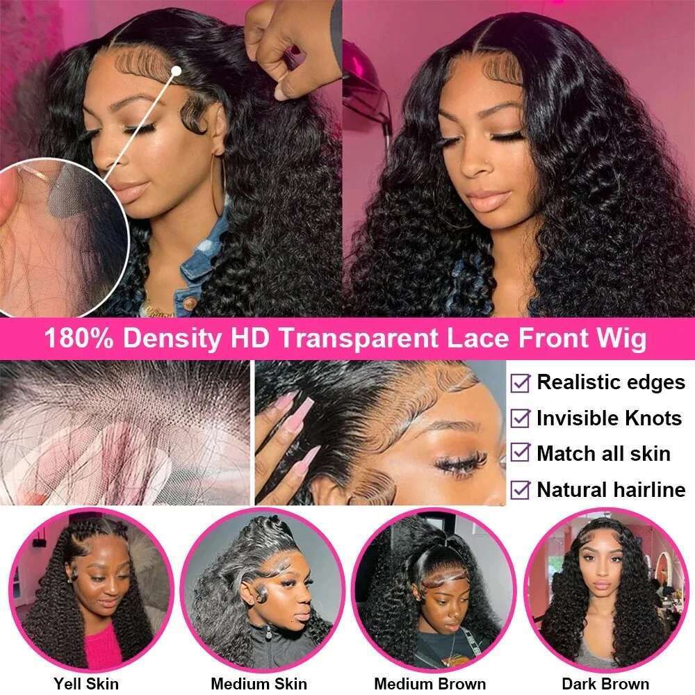 30 40 Inch 13x6 HD Wave Frontal 250% Curly Human Hair Wigs Loose Deep Brazilian 13x4 Lace Front Wig For Women