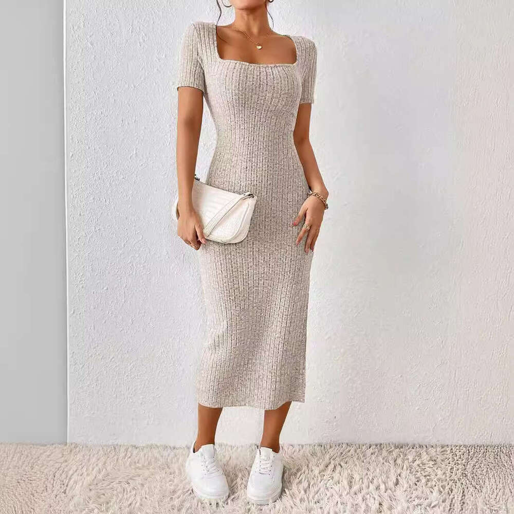 Halter Whit Maxi Dresses Wind Summer New Women S Fashion Square Neck Sexy Slimming Split Hip Bag Dress For Women Prom Sexy Dress