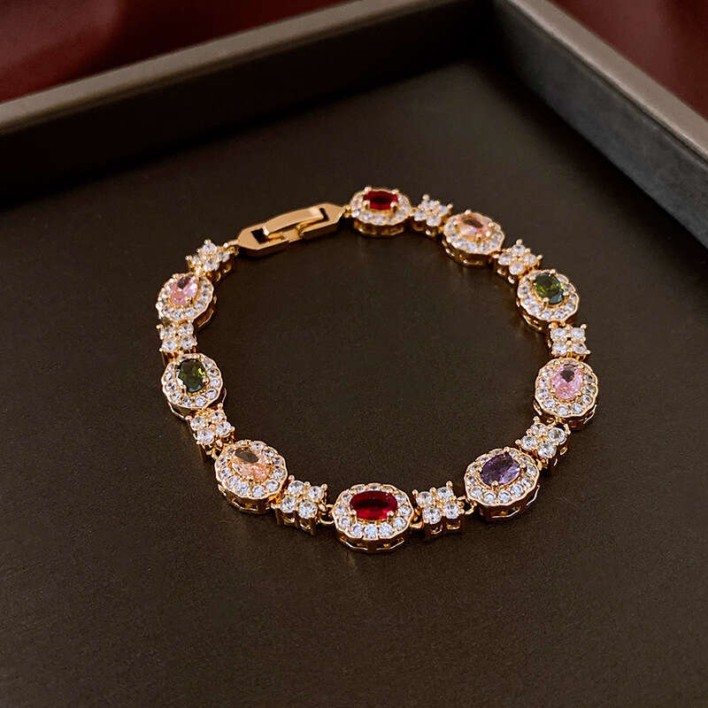 Real gold electroplated zircon oval buckle ins light high-end feel bracelet decoration
