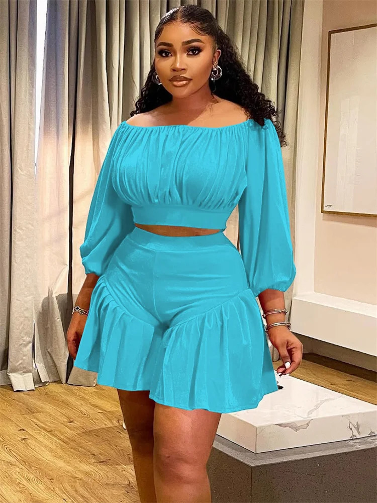 Wmstar Plus Size Shorts Sets Casual Off Shopulder Crop Top and Short Pants Two Piece Women Sport Outfits Wholesale Drop 250516Z