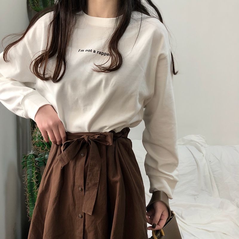 CL1105 Autumn new women's clothing Korean long-sleeved T-shirt women's tops Korean loose letter thin sweater women