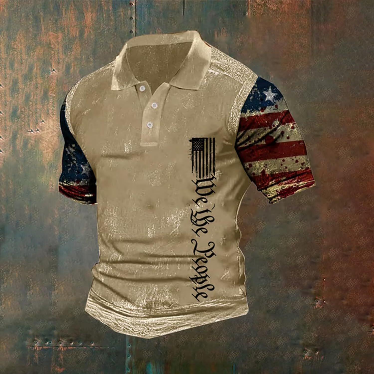 Mens Polo shirt Men's Polo Shirts WE The People Distressted American USA Flag Golf T Shirts Slim Short Sleeve Button Muscle Tee Tops Polos shirts
