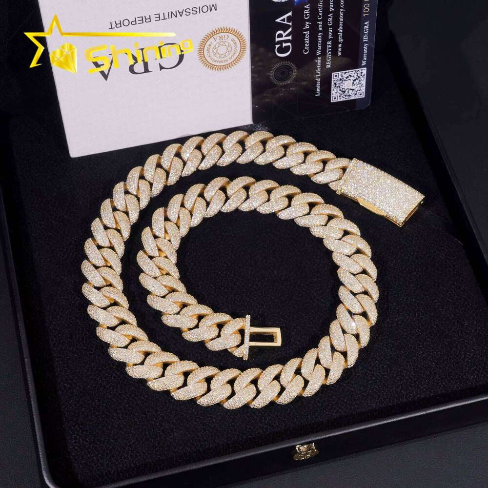 Rap Singer Hip-Hop Jewelry 16Mm 5 Rows Of Solid Sterling Sier Gold-Plated Chilled Miami Cuban Chain