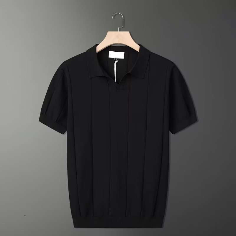 Summer Thin Knitted Ice Silk Solid Short Sleeve Paul Shirt Men's Simple Multi Color Collar Top Clothes
