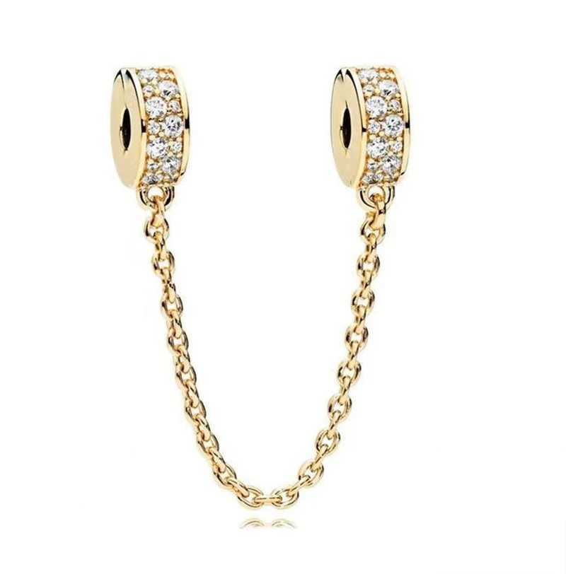 NEW DIY Jewelry Gold Plated Crown Purse Shell Dangle Charm Pav Clips Safety Chain Beads Fit Original Silver 925 BraceletXJ250523