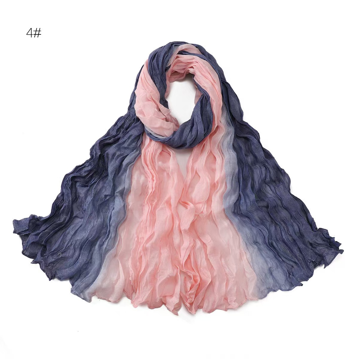 T782 cotton and linen gradient color wrinkled long scarf braided pleated scarf female neck scarf sunscreen shawl