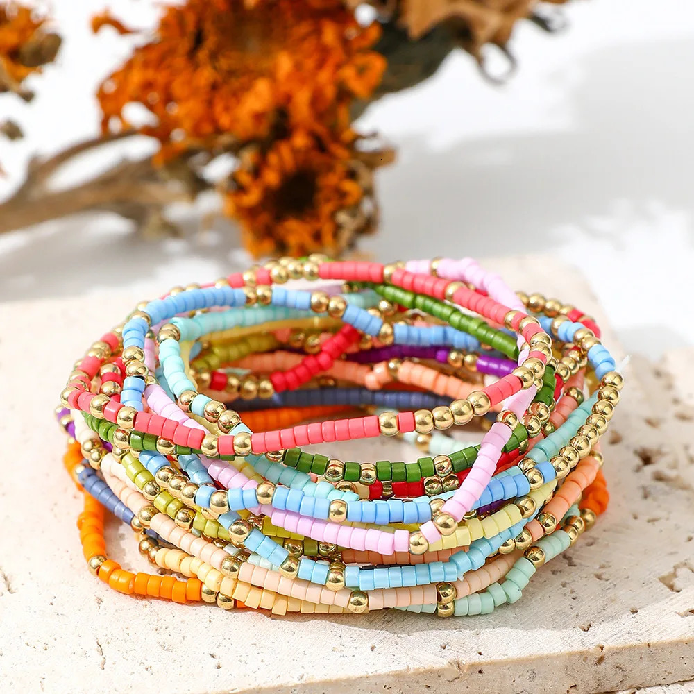 Bohemian Style Beaded Bracelet Set For Women Colorful Beads Stretchy Strand Chain Bangle Girls Summer Beach Vacation Jewelry 250521