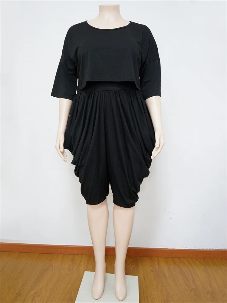 Wmstar Plus Size Women Clothing Two Piece Sets Wholesale Casual Fashion Solid Loose Crop Top Stacked Wide Leg Pants Drop 250516Z