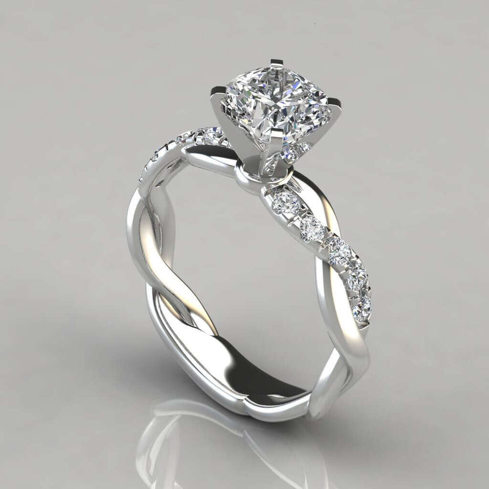 Rose Gold Princess Cut Glass Diamond Engagement Ring European Style Bridal Jewelry