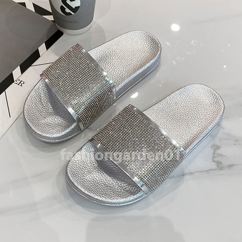 free shipping slides designer women glitter diamond sandals flats soft-soled slippers women non-slip slipper summer beach slide casual luxury fashion 