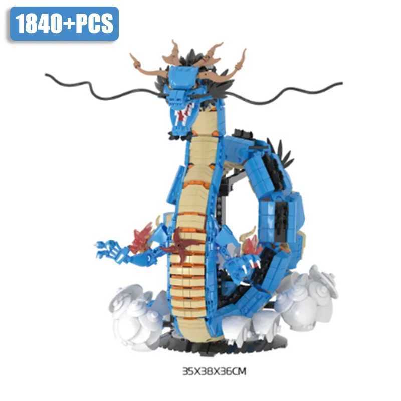MOC One Anime Piece Building Blocks Kaido Dragon Bricks Model DIY Assemble Blue Dragon Figures Toys For Children Collection Gift M250523