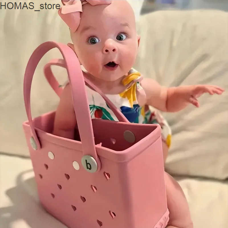 Small Beach Bag Tote Silicone Basket Waterproof Mini Jelly Handbag Kid Picnic Basket Multi-Purpose Croc Handbag Beach Bags Q05232