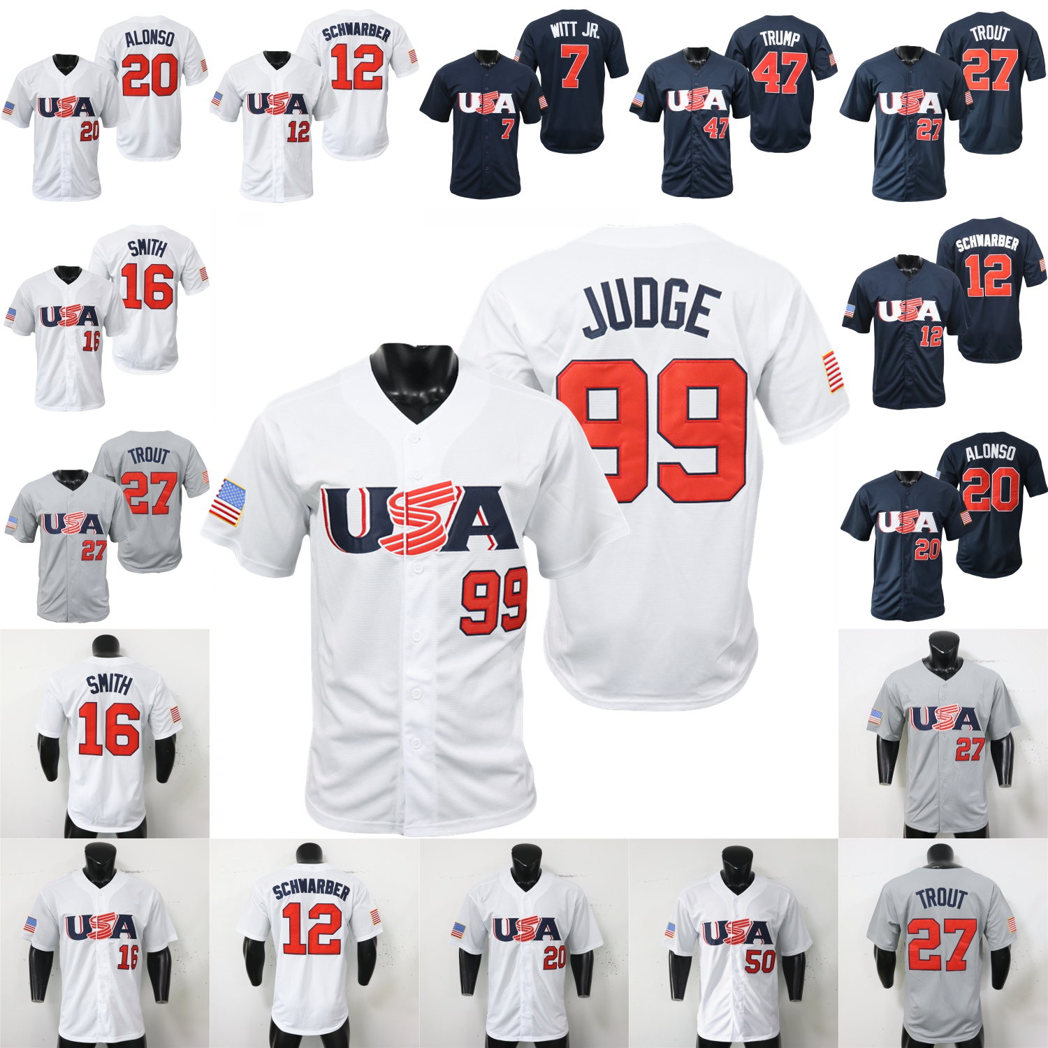 2025 2026 WBC USA Team Baseball Jersey Harper Bobby Witt Jr. Paul Skenes Zack Wheeler Mike Trout Kyle Schwarber 30 Kyle Tucker 7 Trea Turner 20 Pete Alonso