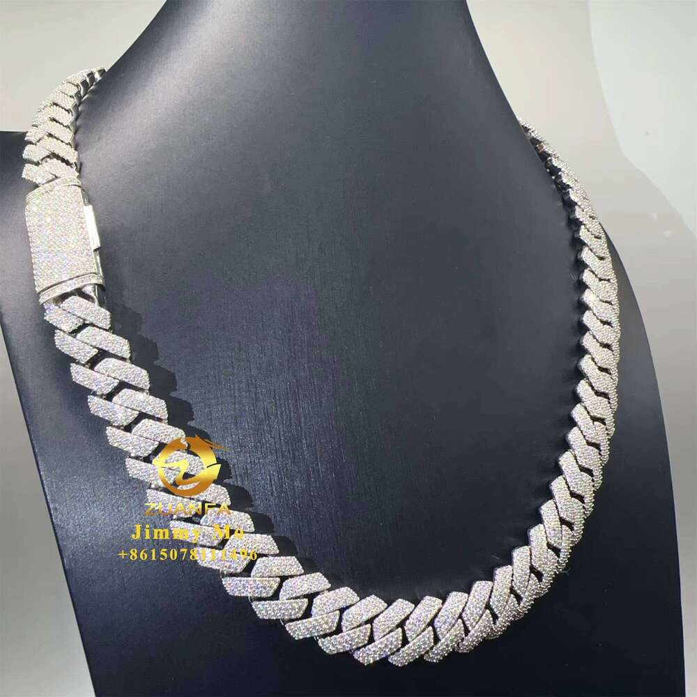 Fashion Man Hip Hop Jewelry Sterling Sier 14Mm 3Rows Iced Out Vvs1 Moissanite Dia Miami Cuban Link Chain Bracelet Set